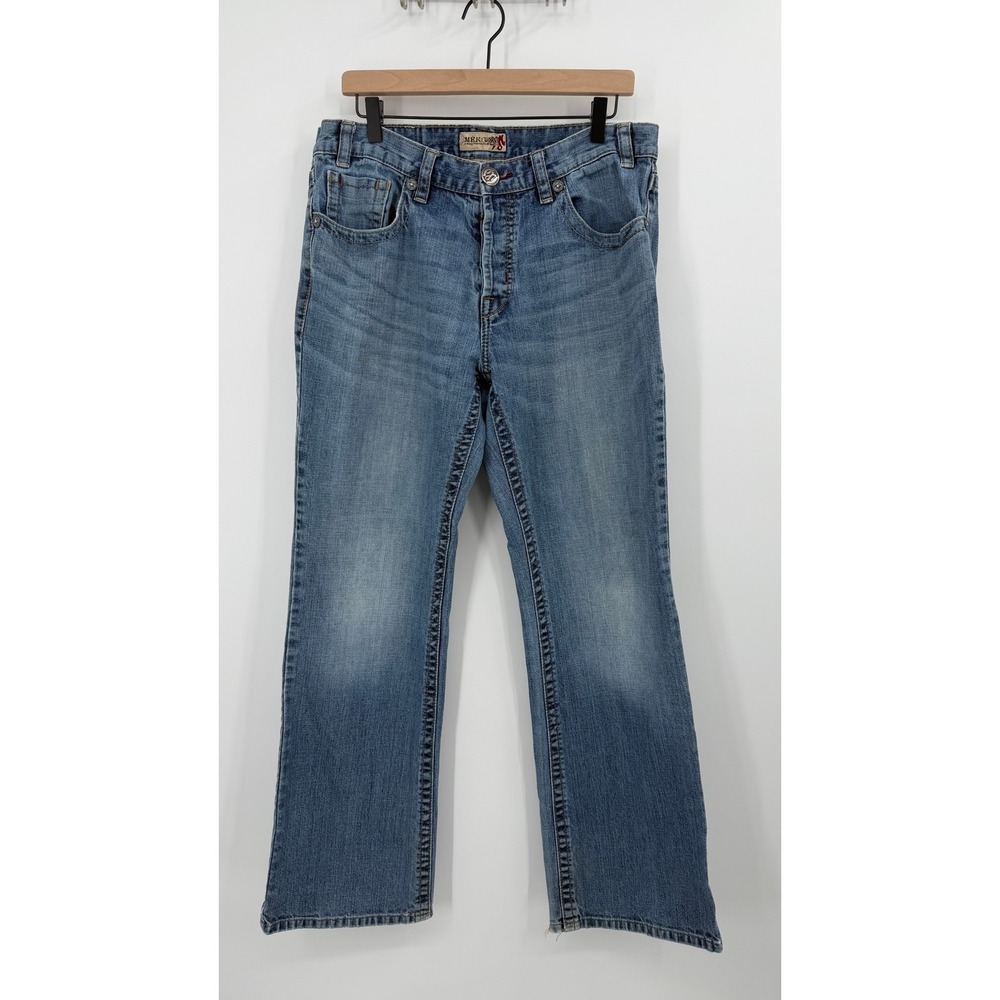 MEK Denim Vintage Mens 34x34 Straight Leg Jeans Blue Wash Button Fly Cotton Y2K‎
